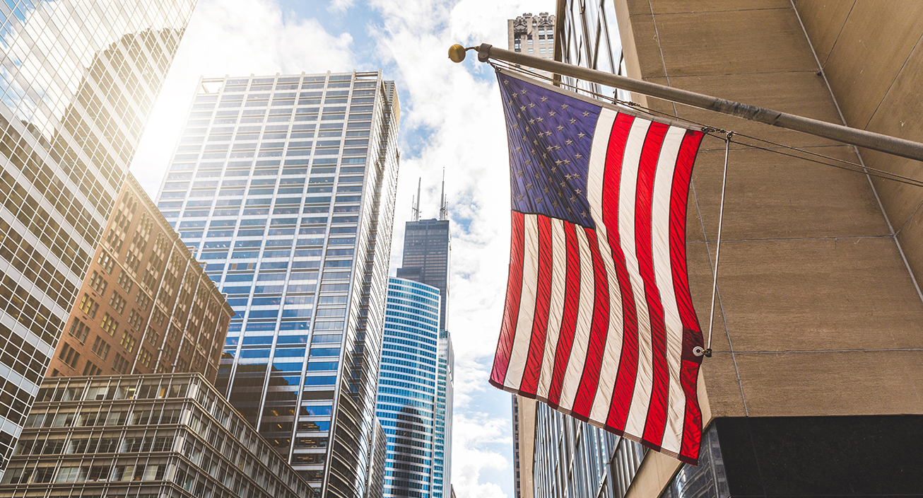 Building with American Flag