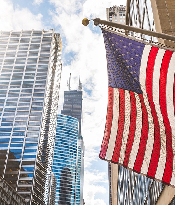 Building with American Flag