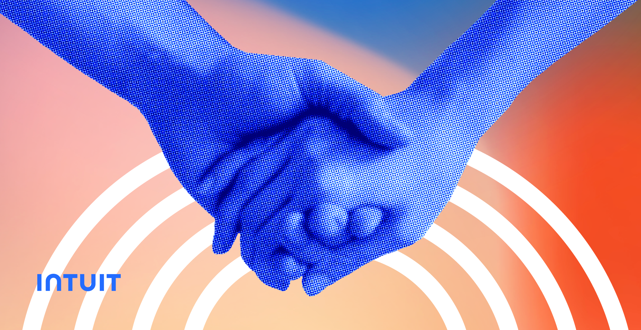 An illustrative image of two blue arms holding hands.